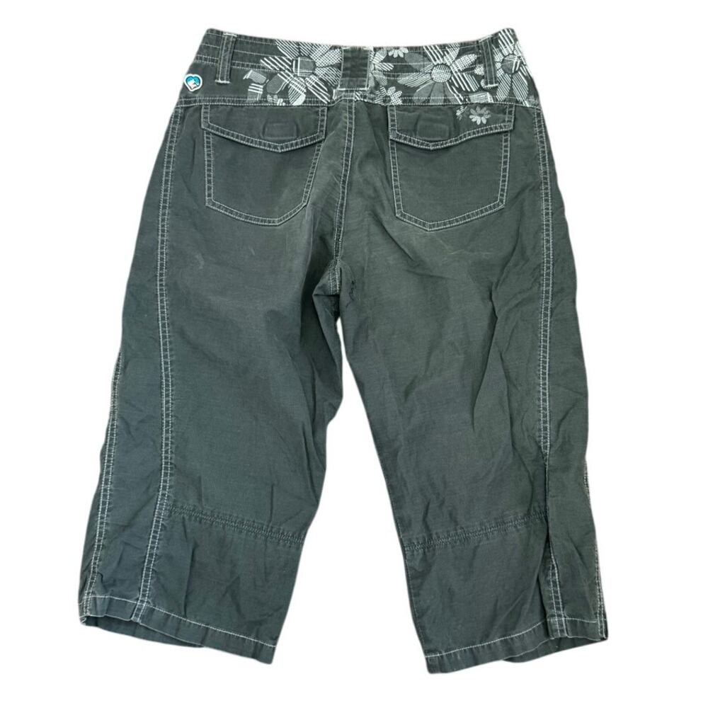 Kuhl Mountain Culture Cropped Pants, Olive Green w/ Floral Trim, Size 6 - Picture 3 of 4